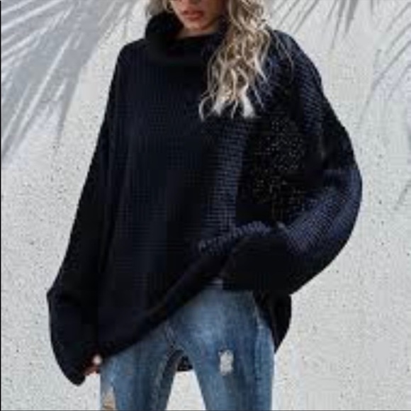 bebe Sweaters - BEBE Oversize Cowl Neck Black Knit Chunky Sweater Size M